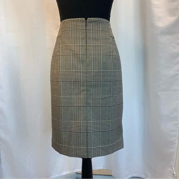 THE Limited brown black cream plaid check pencil skirt stretchy Sz 8 - Picture 5 of 14